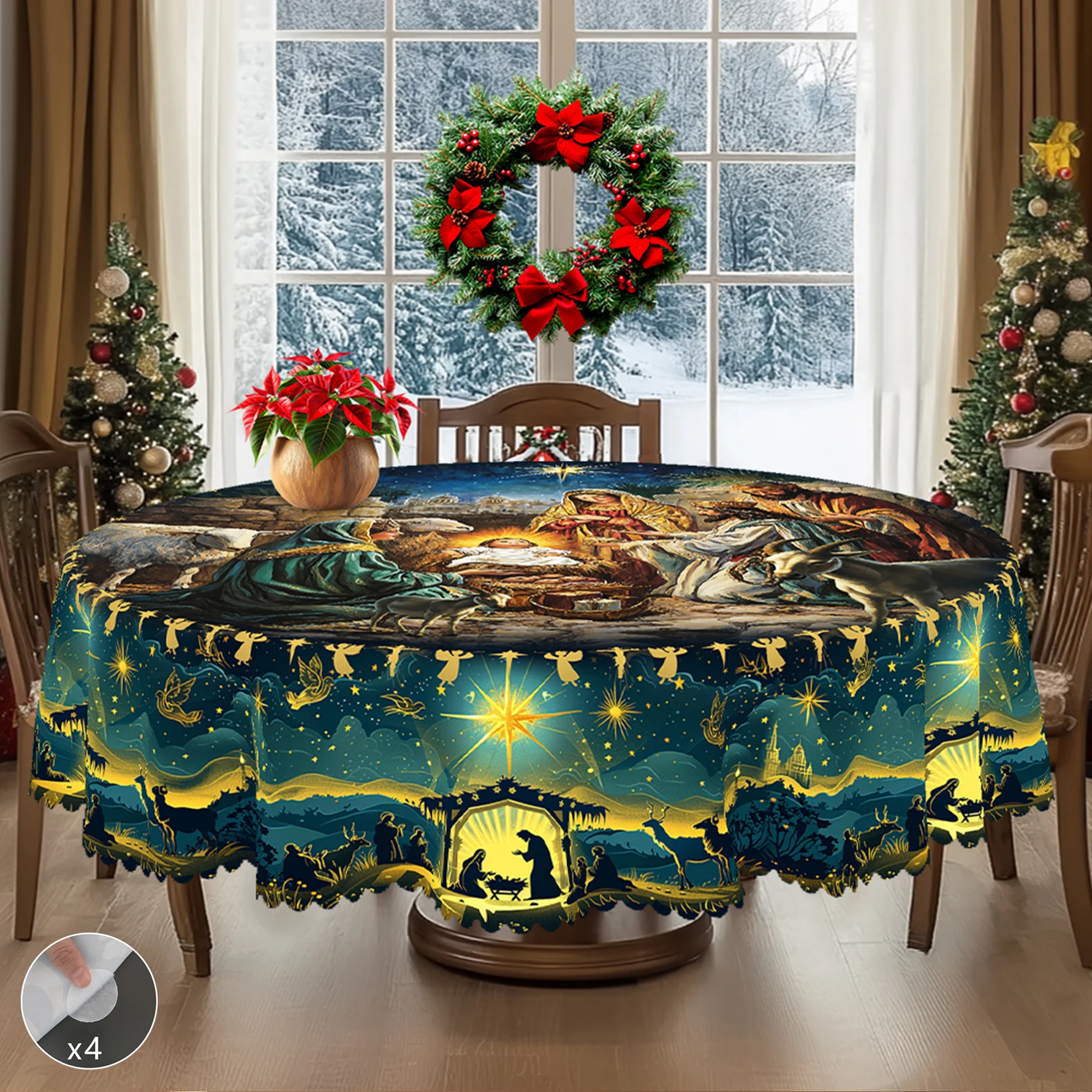 1 Piece Merry Christmas Themed Printed Tablecloth, Retro Country Farmhouse Style, Christmas Scene Pattern Design, Suitable for Christmas, New Year Party, Party Decoration, Kitchen Accessories, Room and Outdoor Decoration, Gift for Friends