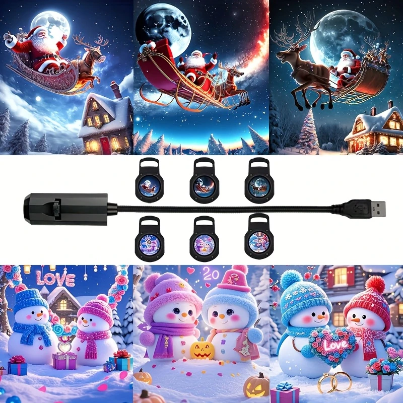 Kerst LED-projectorlamp met 3/6/24 verschillende projectiepatronen – instelbare kerstman- en kerstboomprojectie, nachtlampje voor kerstdecoratie.
