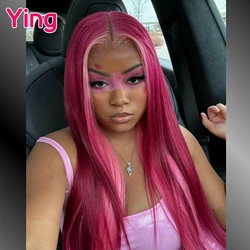 Highlight Pink 99J Colored 32inch 200% Bone Straight 13x4 Lace Frontal Human Hair Wig Brazilian Remy PrePlucked T Part Lace Wig