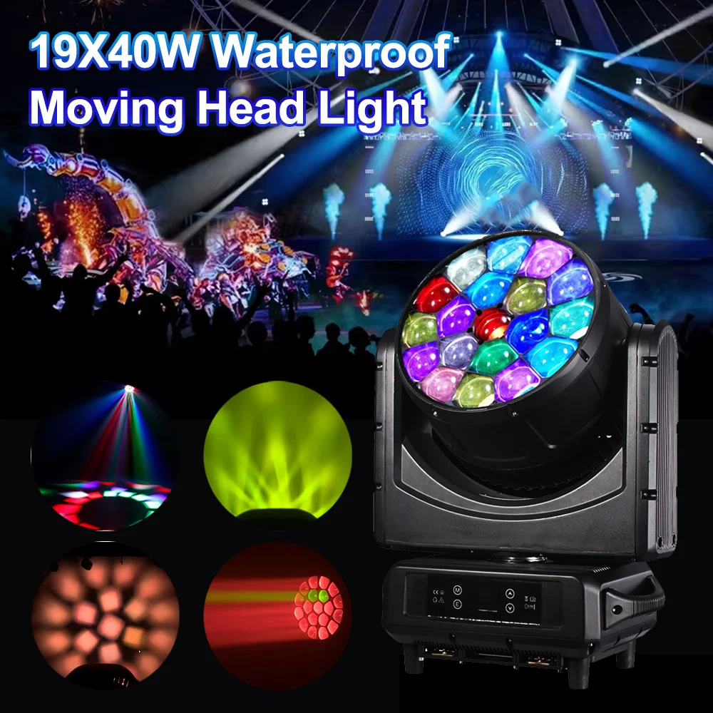 

19X40W RGBW светодиодный водонепроницаемый IP65 подвижный головной светильник DMX512 Регулируемый цветной луч мытья сценический эффект для дискотеки, вечеринки, клуба, свадьбы
