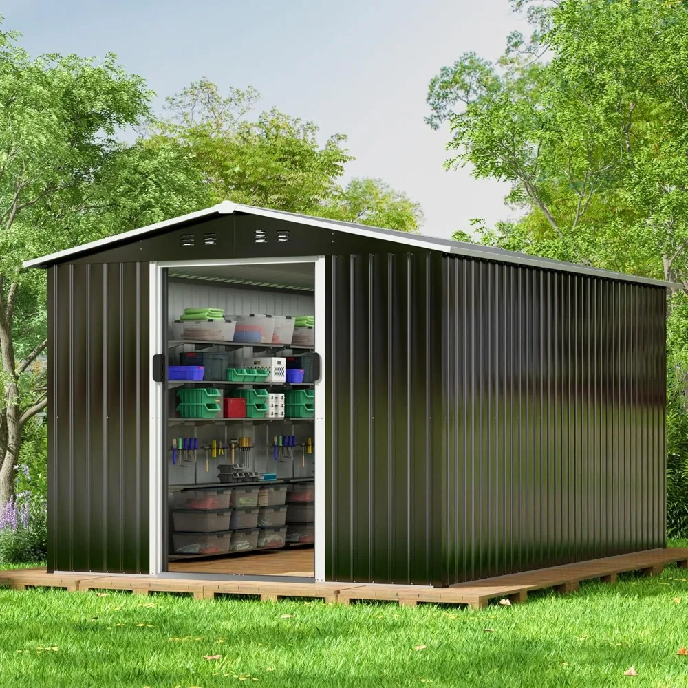 8x12 FT Large Storage Shed, Metal Sheds & Outdoor Storage, Outdoor Shed with Air Vent Lockable Door, Sheds & Storage Tool Shed