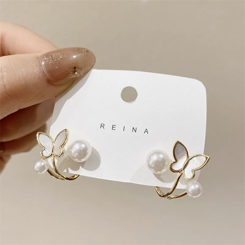 

2022 New Luxury Pearl Flower Stud Earrings for Women Korean Fashion Light Crystal Elegant Jewelry Party Gifts