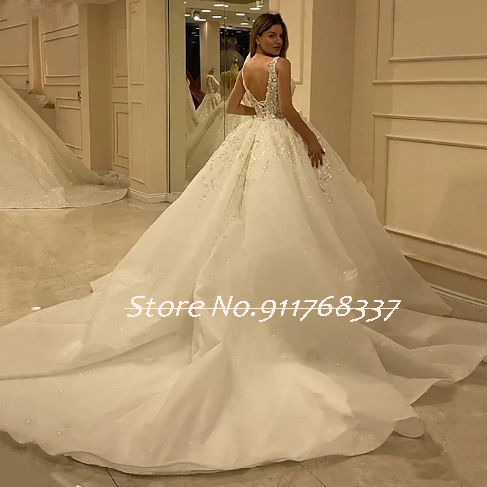 Vestidos de Novia Pailletten Perlen wunderschöne Brautkleider von der Schulter Vintage Robe Mariage Schnürung zurück Brautkleider