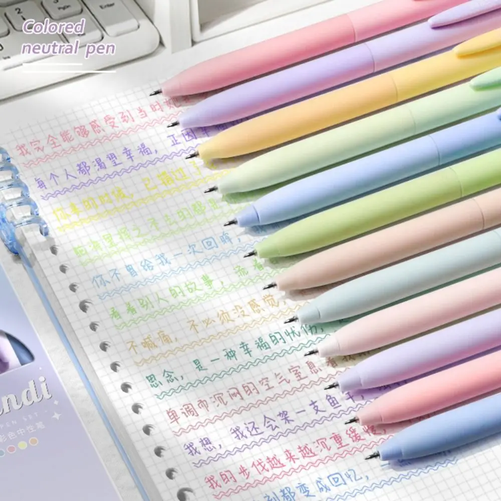 6Colors/Set Press Type Color Gel Pen 0.5mm ST Tip Color Ink Ballpoint Pen Macaron/Morandi/Retro Color Writing Tools