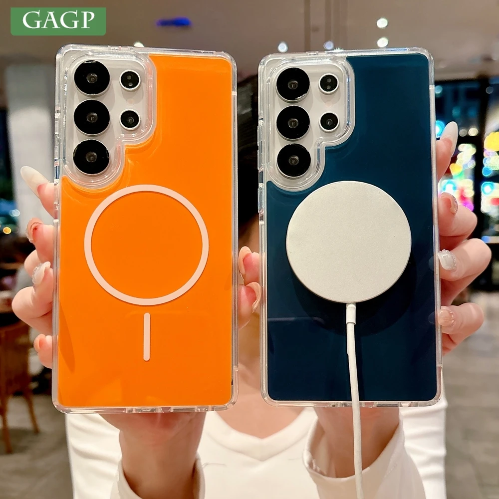 نسخة سميكة جديدة 2.0 لحافظة الهاتف المغناطيسية Magsafe لهاتف سامسونج جالاكسي 24 25 الترا بلس غطاء مقاوم للصدمات للشحن اللاسلكي