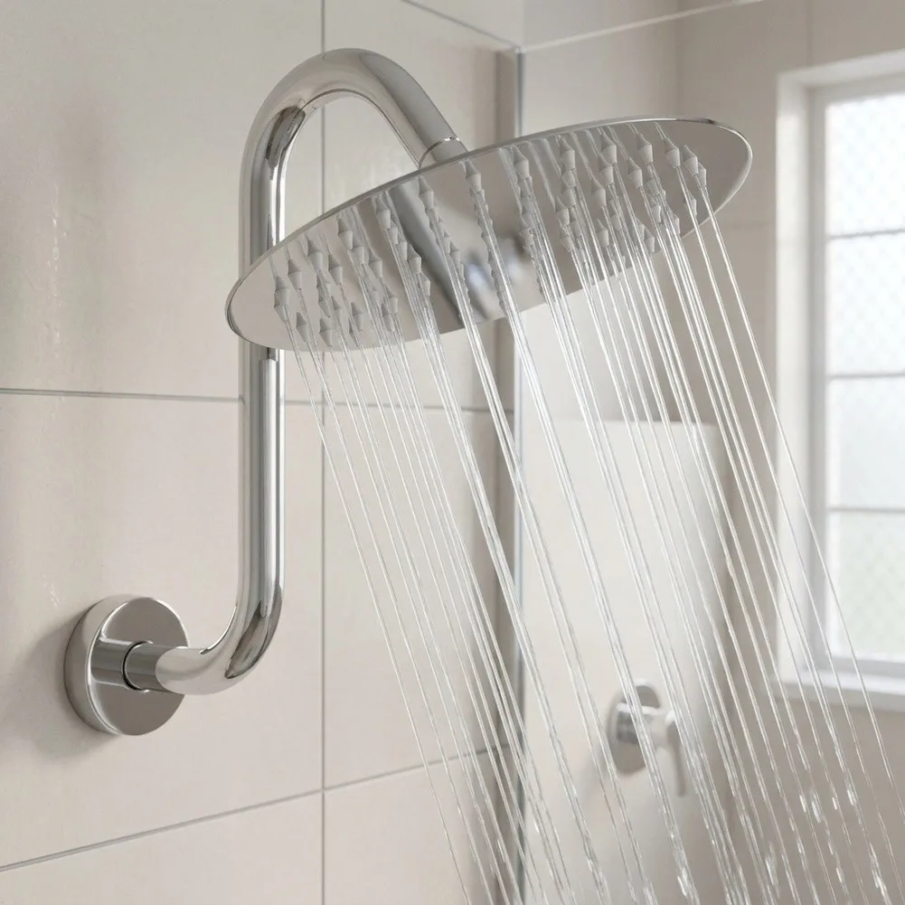 Stainless Steel for S Curve Shower Arm 10 Inch Length with Flange Mounting Plate and Standard 1/2 Inch Male Pipe Thread