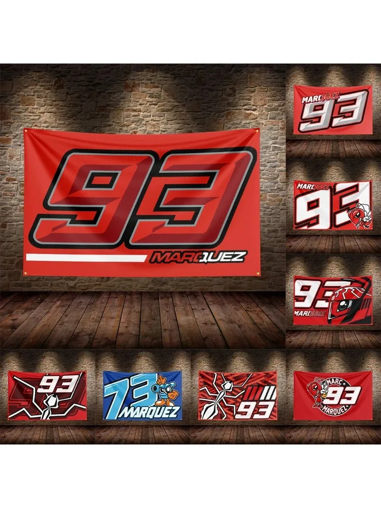 Funtalk 93 Marquez Marx 3x5 pieds drapeau de voiture Polyester imprimé moto drapeau décoratif pour chambre Garage