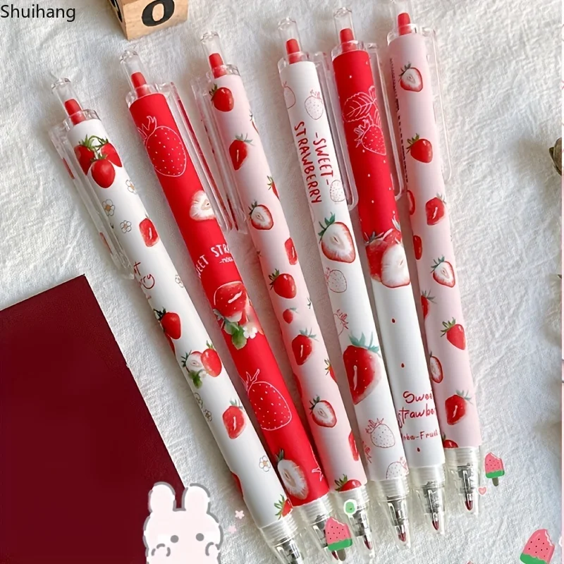 6pcs 0.5mm Sweet Strawberry Scented Retractable Gel Pens - Perfect for Writing & Drawing!