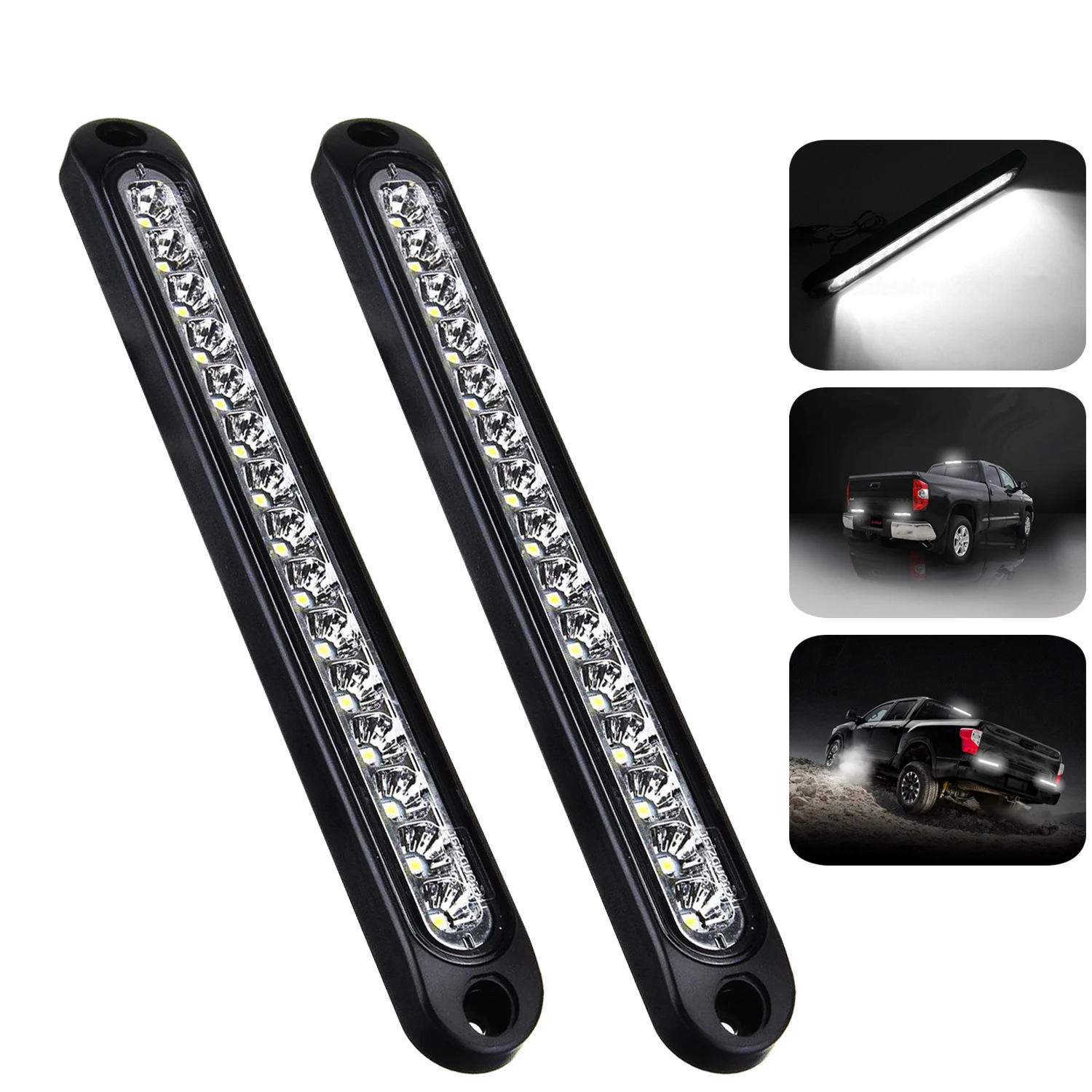 2PCS 10-Inch Ultra-Slim White LED Tail Light Bar 15-LED Strip Waterproof for Truck Trailer RV ATV UTV Reverse Backup Lamp