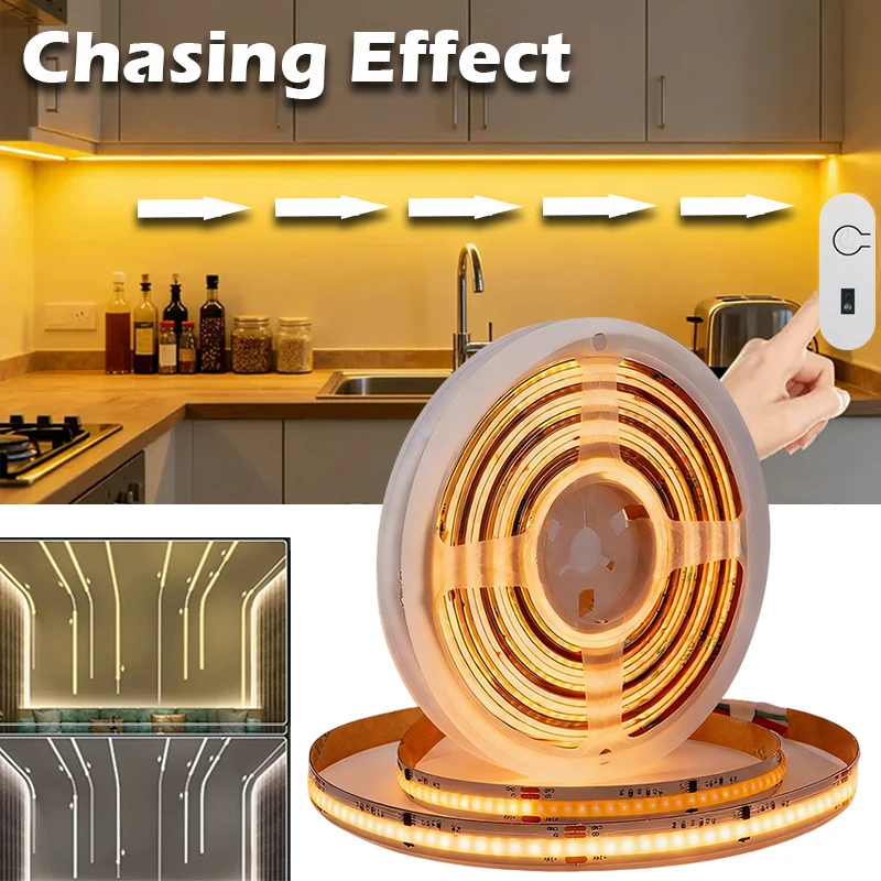 5V USB Handgesteuerte COB LED-Leiste, Fließender Lichteffekt Zweifarbiges Flexibles Band für Schlafzimmer, Wand & Schrank