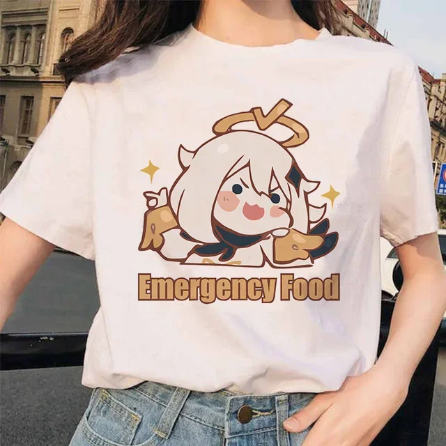 Paimon Genshin Impact – t-shirt à manches courtes pour femme, 100% coton, imprimé dessin animé, de haute qualité, Xiao Diona dilic Kaeya