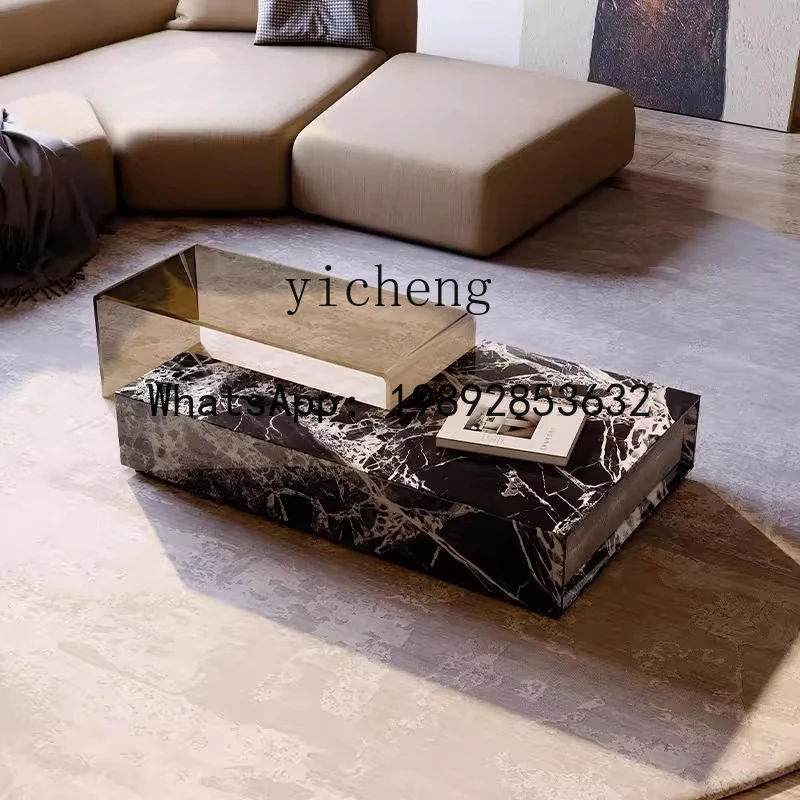 natural marble coffee table living room Italian minimalist luxury stone rectangular storage