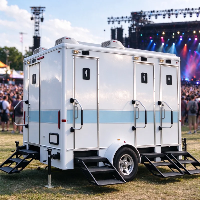 Mobile Restroom Trailer Integrated Waste Tank And Flush Toilet For Large Scale Outdoor Event Rental Business