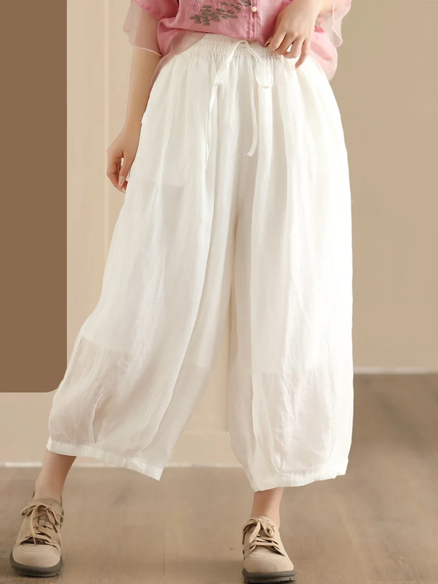 

Женские хлопковые брюки-харланы в стиле ретро с эффектом потертости, на резинке, свободного кроя, летние