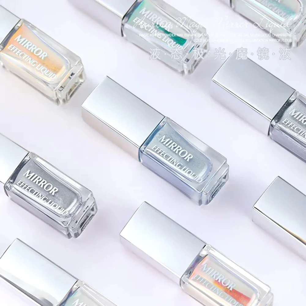 5ml Magic Chrome Liquid Aurora Powder Metallic Mirror Effect Nail Polish Function Top Coat può essere utilizzato su qualsiasi colore Nail Design
