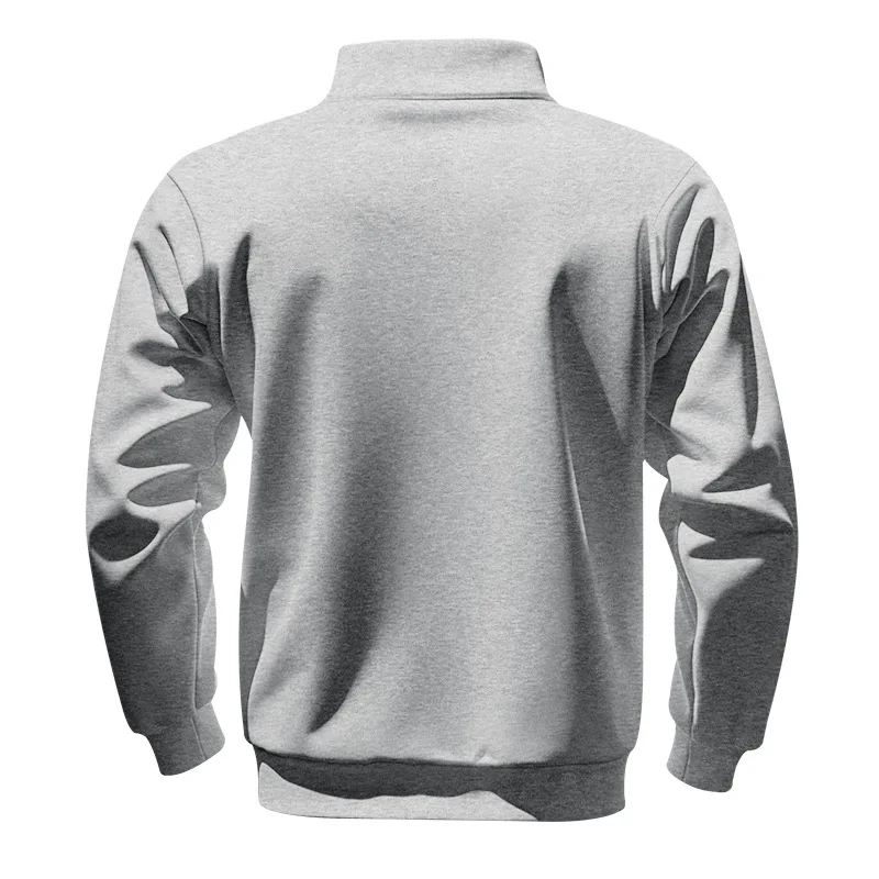 Amerikanischer Herbst- und Winter-Herrenpullover aus schwerem Fleece mit langen Ärmeln, halbem Reißverschluss, lockerem Schnitt und Stehkragen – Detail 27