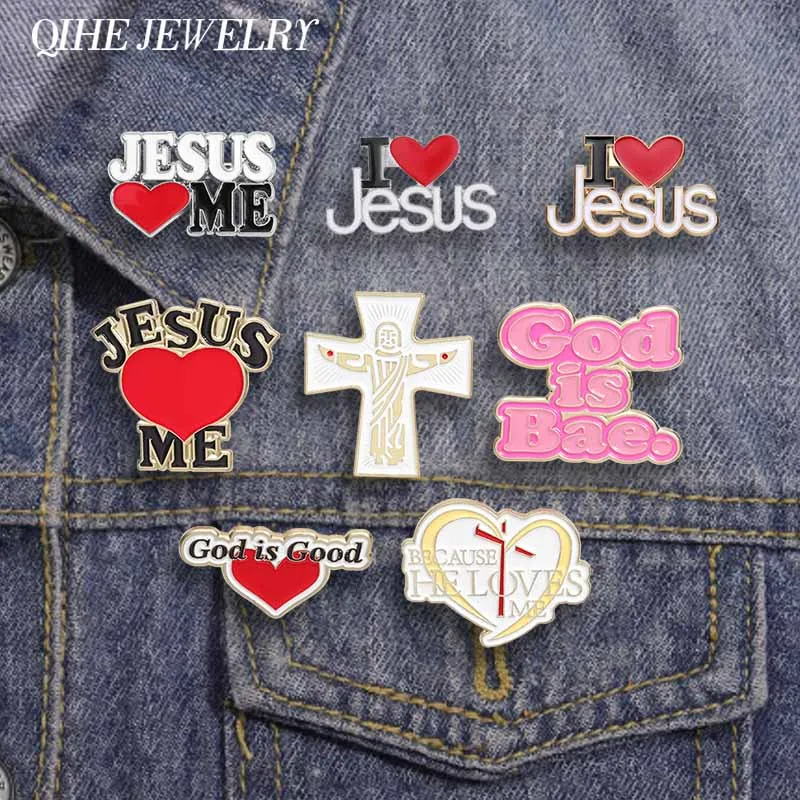 Jesus Love Me  Collected Enamel Pins Custom Christian God Is Good Metal Brooches Backpack Lapel Badge Jewelry Gift for Friends