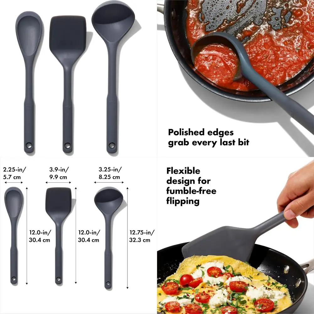 

good grips 3-piece silicone utensil set, gray, one size