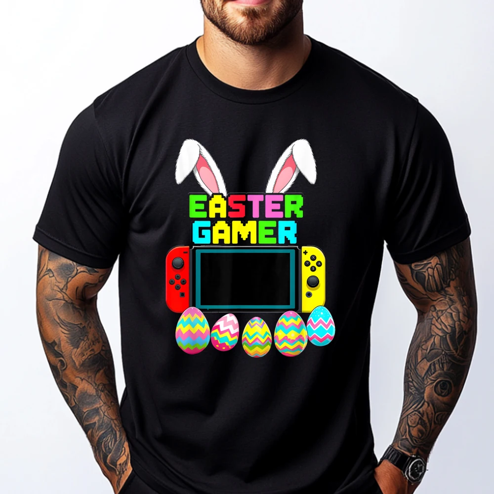 

Bunny Gaming Controller Gamer Boys Funny Video Game Easter Red And Black Graphic T Shirt Autumn Shirts Group