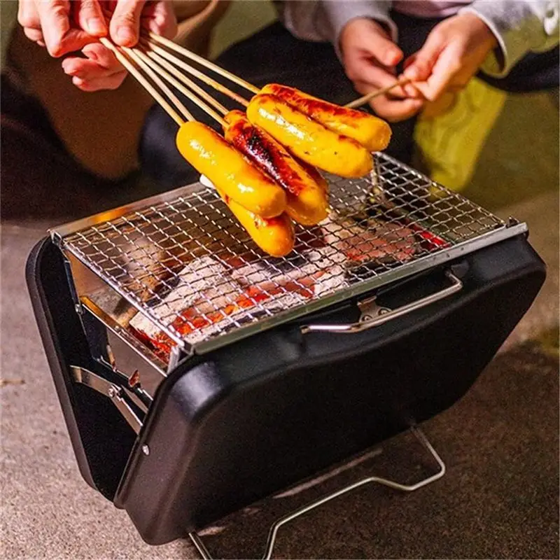 (ABHW) Tabletop Barbecue Suitcase Grill Charcoal Stove Box Durable Outdoor Camping Picnic Cookware for Patio Backyard, Large
