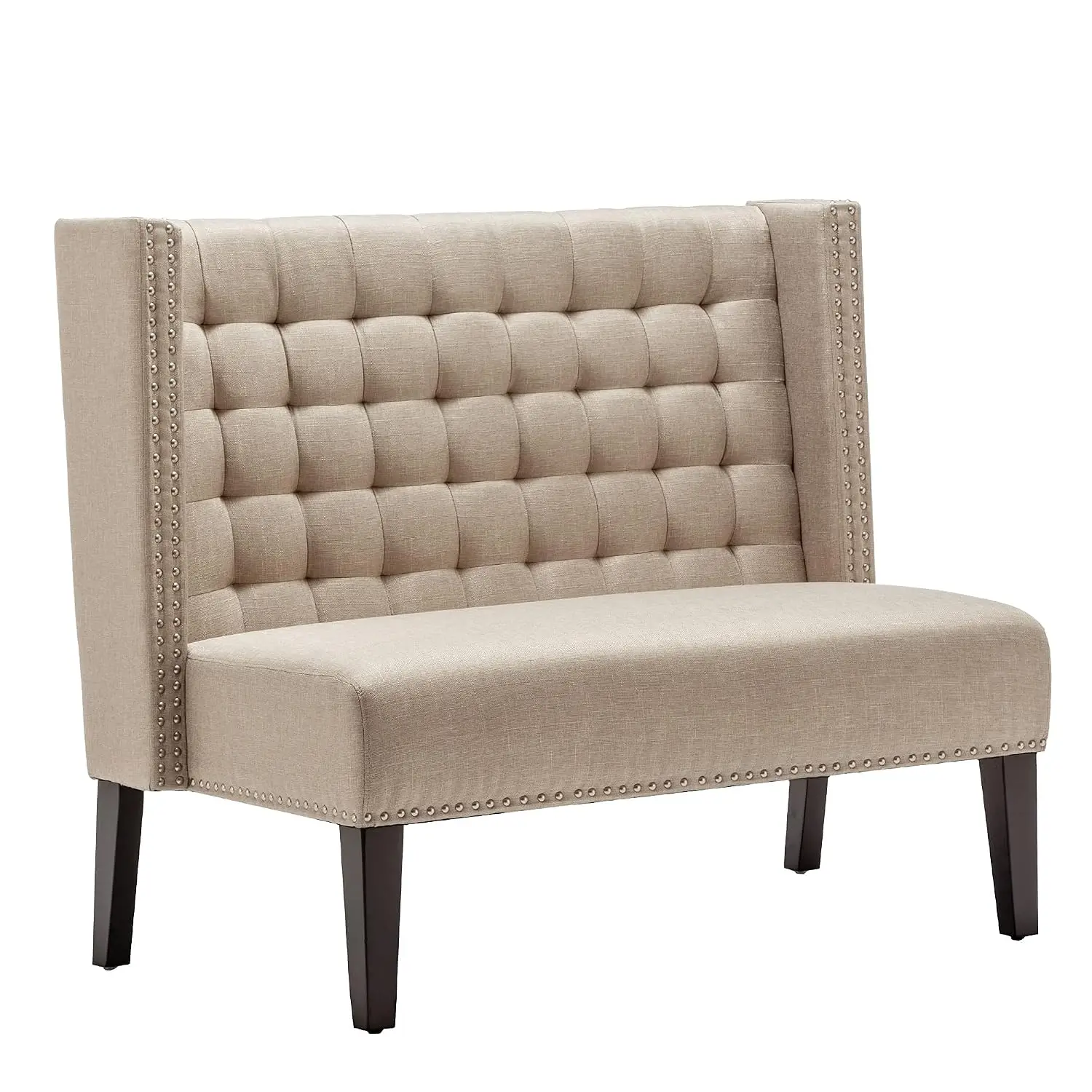 Loveseat Sofa, Linen Fabric Upholstered Bench Settee, Modern Living Room Furniture, Putty, Customized