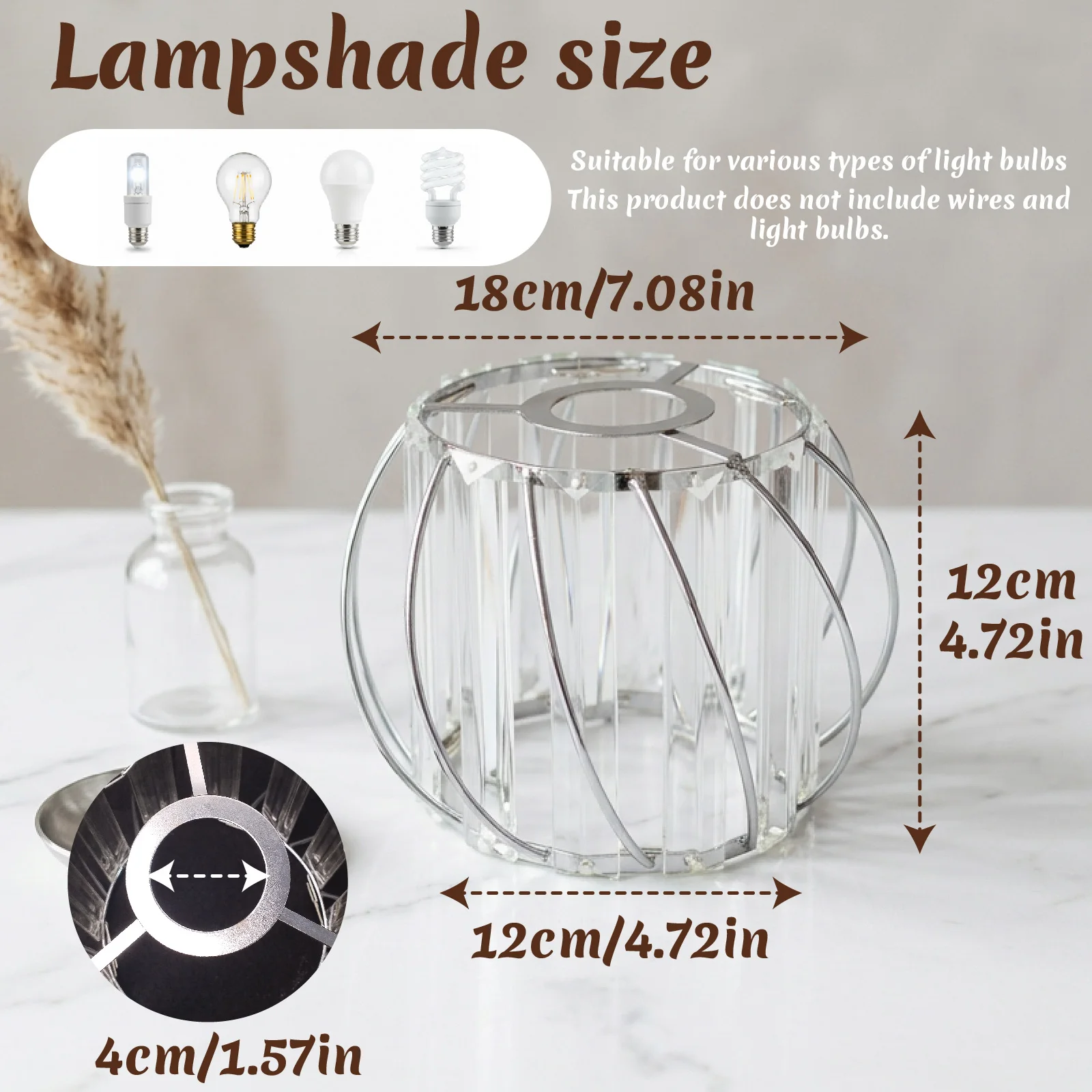 1PC Oval Fluted Crystal Lamp Shade 18x12cm Glass Replacement 3 Colors Metal Frame for Pendant Wall Table Lamp Home Decor