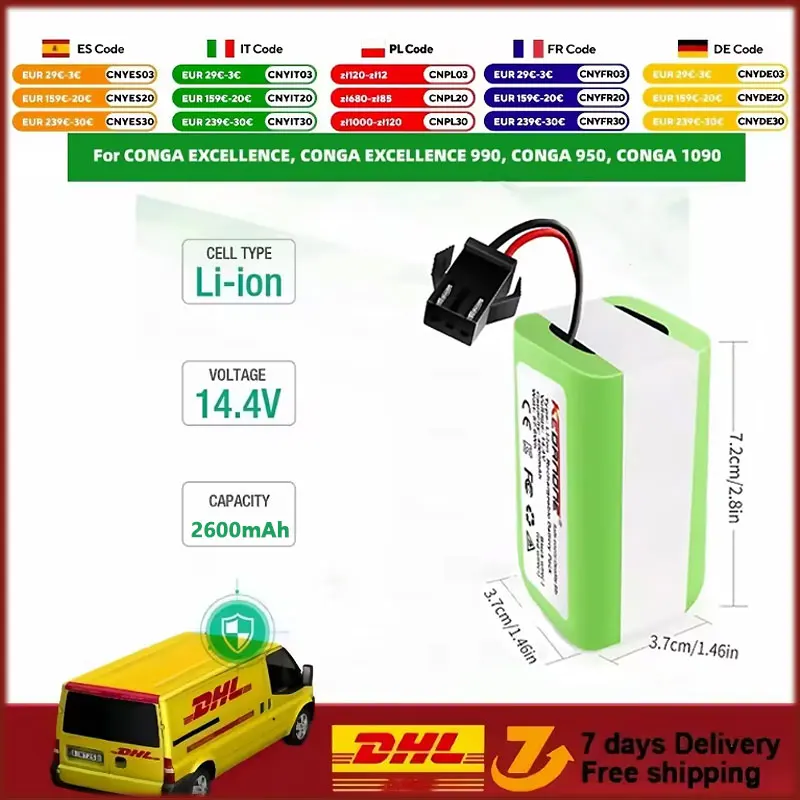 

Replacement 14.4V/3500mAh Li-ion Battery for Cecotec Conga 950/990/1090 | Compatible with Ecovacs Deebot 601/605, Eufy 35C