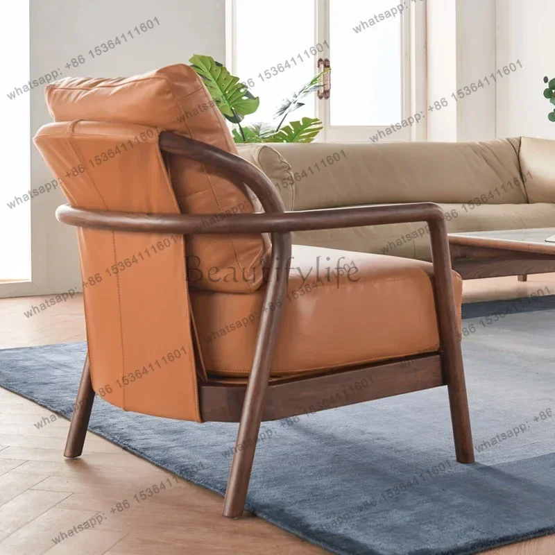 FG  Minimalist Wooden Lounge Chair North America Black Walnut Single-Seat Sofa Chair Wingback Chair