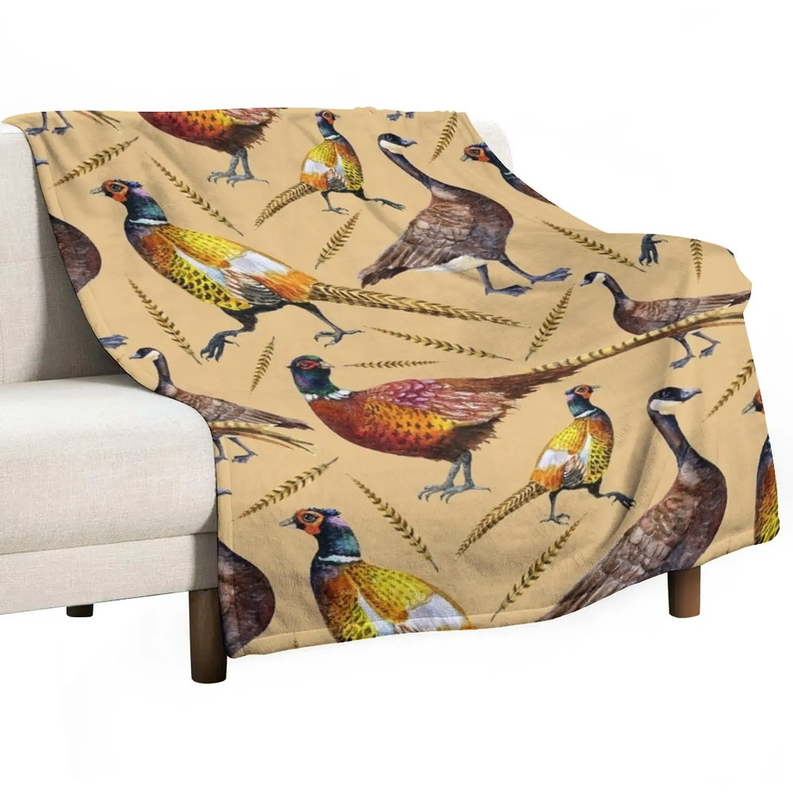 

Vintage brown orange colorful pheasant birds pattern Throw Blanket Multi-Purpose Soft Plaid