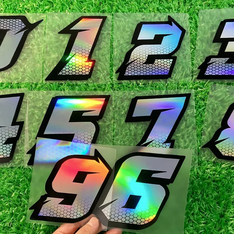 1PC 0123456789   레이저 벌집 오토바이 번호 스티커 프론트 페어링 연료 탱크 헬멧 자전거 비닐 데칼에 대한 방수