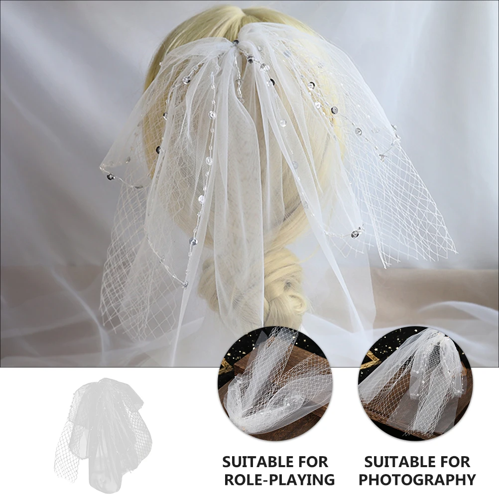 

Bridal Wedding Veil Mesh Headb Vintage Hair Jewelry Beaded Headdress Accessory For Bride Bridesmaids Party Decor Photo Prop
