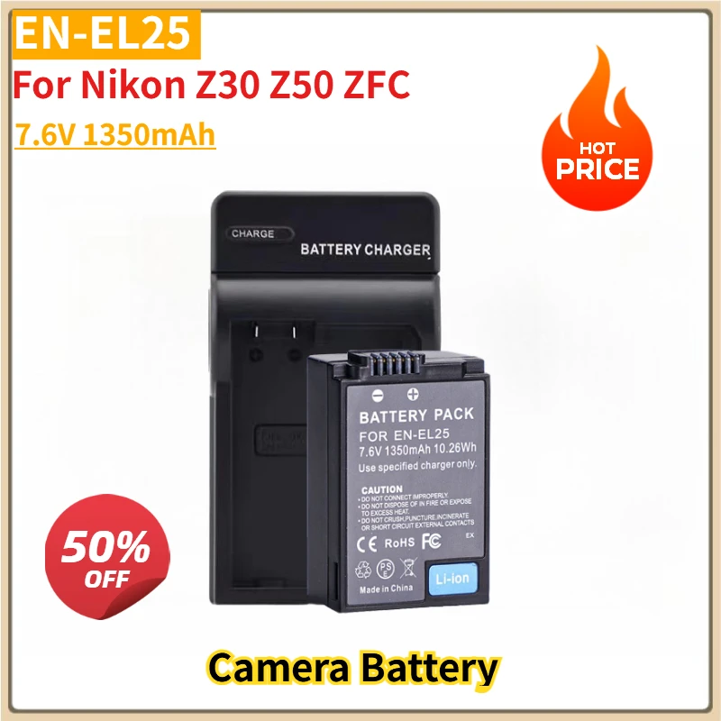 

New Camera Battery ENEL25 EN-EL25 EN-EL25a 7.6V 1350mAh with charger for Nikon Z30 Z50 ZFC Mirrorless Digital Cameras