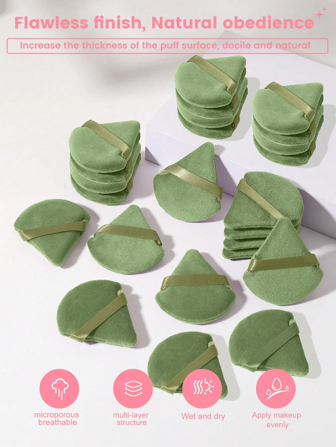 20-delige driehoekige sponsbladerdeeg voor losse poederinstelling en mengen, voor gezicht en lichaam, fluwelen gladde make-upsponsset