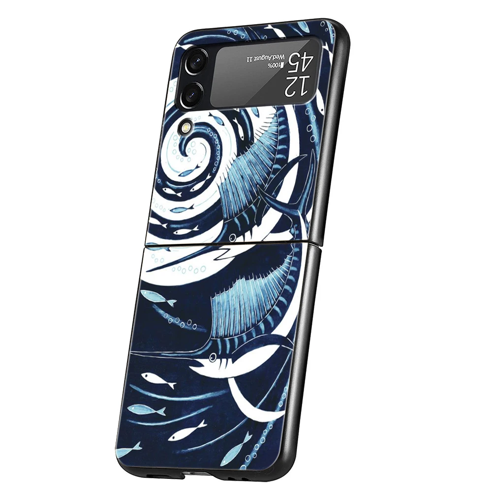 Hard PC Phone Case For Samsung Galaxy Z Flip 8 7 6 5 4 Black Cover For Galaxy Z Flip 3 Foldable Blue Ocean Marlin Swordfish Art