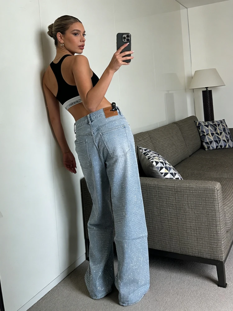 Pantalones vaqueros Y2k para mujer, pantalones largos con perforación en caliente, pantalones rectos ajustados de cintura alta, ropa de calle con empalme para fiesta en Club 2025