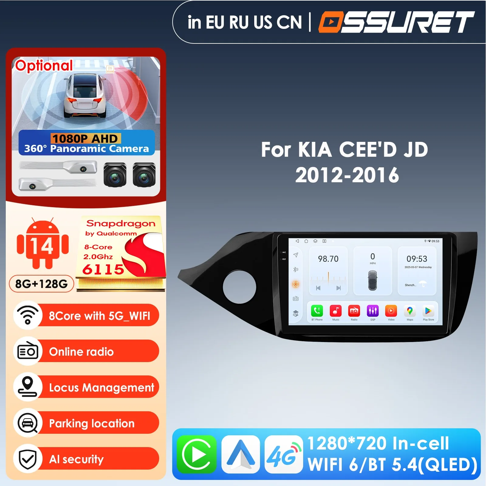 AI Voice Wireless CarPlay Android Auto Radio for KIA Cee'd JD 2012 - 2016 CEED Sportswagon 4G Car Multimedia GPS 2din Autoradio