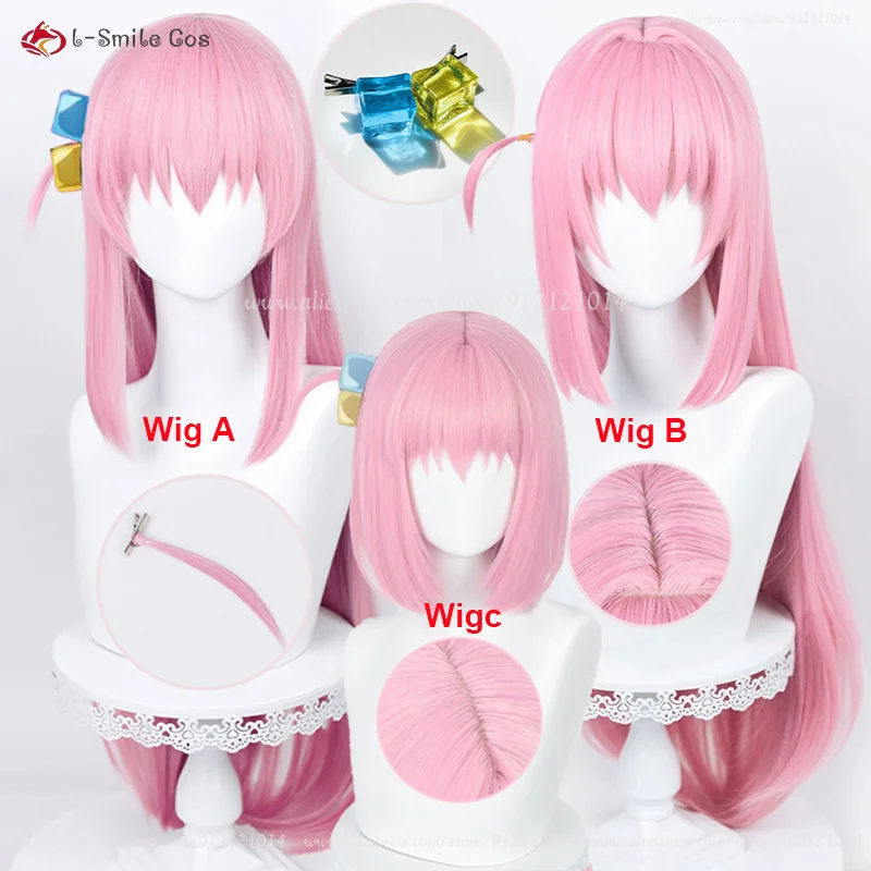 Peluca de Cosplay de Anime Gotou Hitori, pelucas rosas de 80cm para mujeres Gotoh Hitori, peluca de Anime, pelo sintético resistente al calor + gorro de peluca