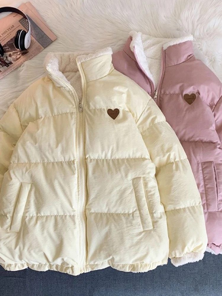 

Oversized Cotton Jacket Women Winter Thick Plush Parkas Ladies Korean Fashion Warm Fluffy Coat Female Loose Double Sided Jackets