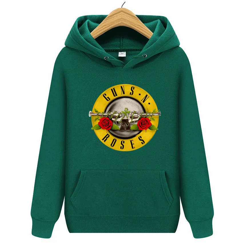 Guns N Roses Hard Rock Band Men\'s and Women\'s Te Hip Hop Clothing Music Couple Plush Pullover Hooded Outdoor Casual Sports Shirt