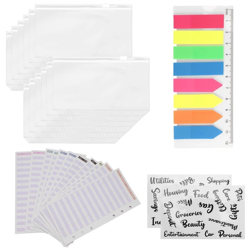 27'li Paket A6 Cep Bağlayıcı Setleri A6 Bağlayıcı Fermuarlı Cepler Gider Bütçe Sayfaları Nakit Zarf Etiketleri Çıkartmalar Neon Sayfa