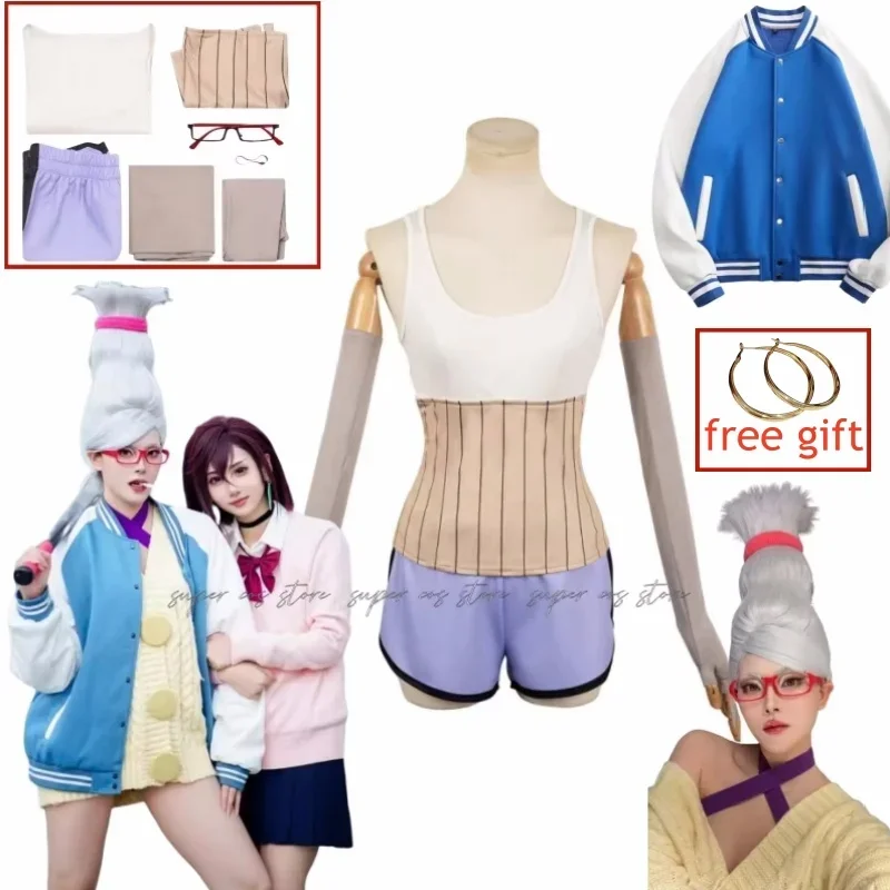 Anime Dandadan Seiko Ayase Cosplay Women Costume Girls Sexy Vest Shorts Sockings Glasses Wigs Set Halloween Xmas Suit Customized