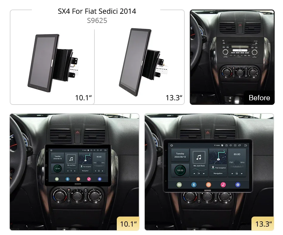 Tesla style PX6 Android 10.0 Car Radio Player 1920*1080 Navigation GPS Multimedia Stereo Radio For Suzuki SX4 Fiat Sedici 2014