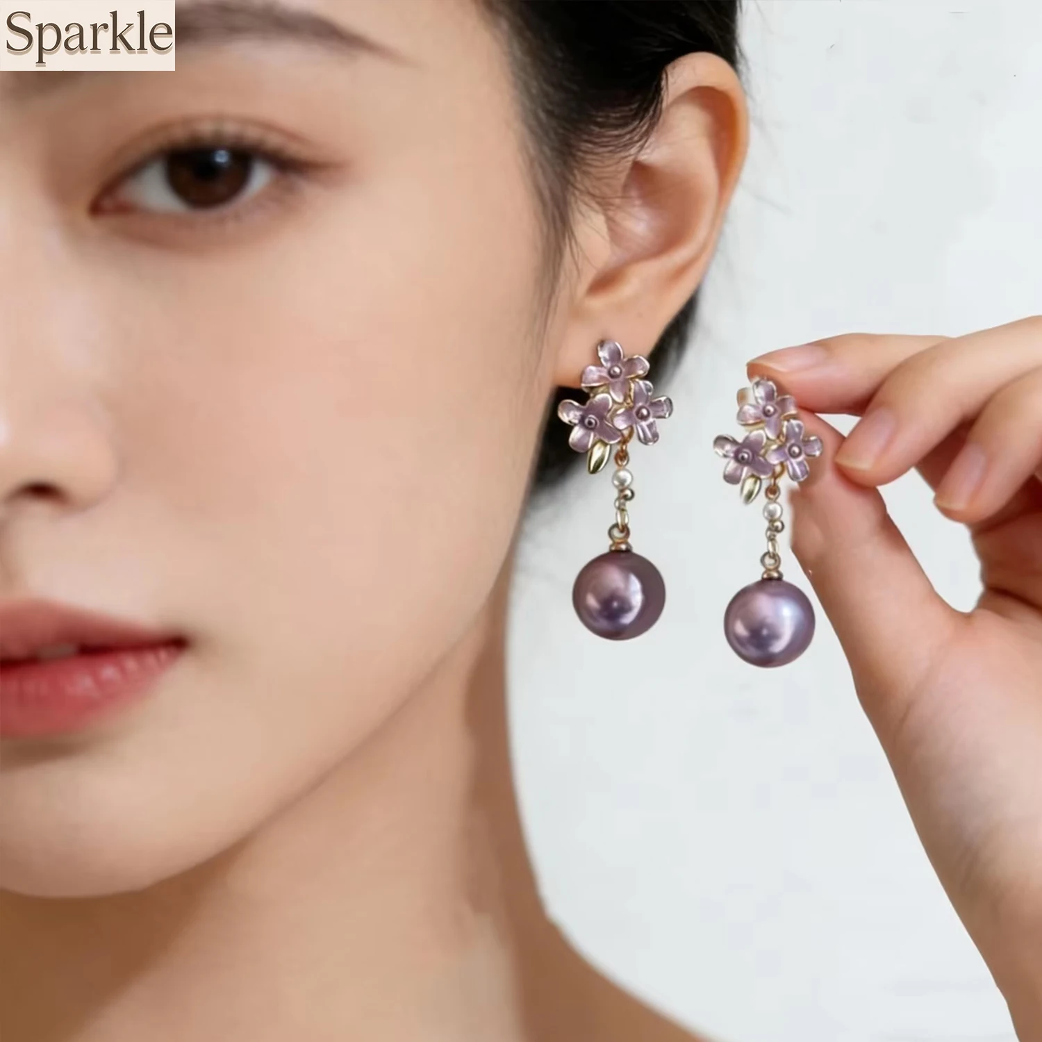 

Handmade French Design Clip-On Earrings Unique Small Flower Oil Drop Elegant Purple No Piercing Fresh Sweet Style for Women