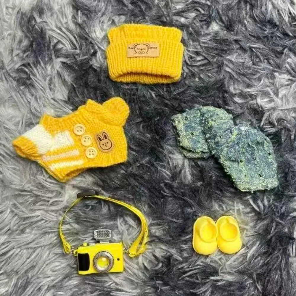 For 15-17cm Labubu Doll Accessories Outfit Clothes Bear Label Hat Love Sweater Set Cute Decoration Little Clothes Toy Collectors