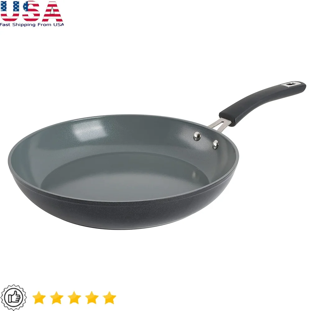 

Heavy Gauge Aluminum Nonstick Frying Pan Ceramic Coating Dishwasher Safe Soft Touch Handle Ideal Sautéing Seared Meats Cooking