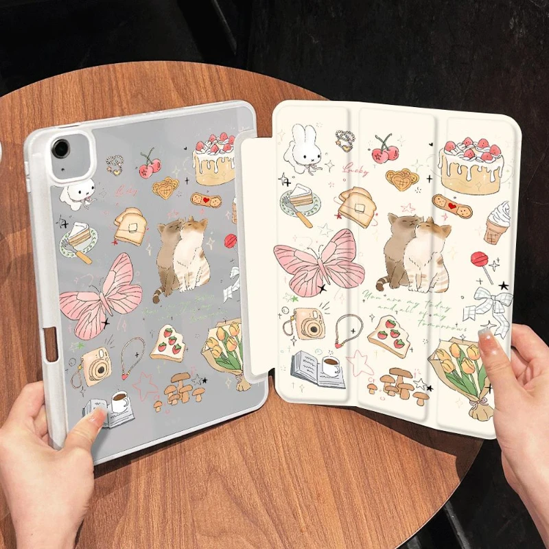 

Чехол тройного сложения для Ipad Mini 6-го поколения 2021 10,2 9-го 7-го IPad Air 5 Air 4 10,9 2020 Pro11 с принтом симпатичных котят и бабочек