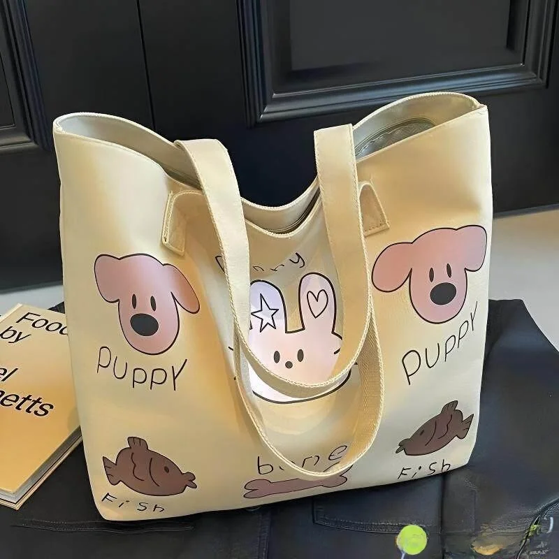 

Милая холщовая сумка-тоут с принтом, женская, новый стиль, для студентов, для поездок на работу, большая, универсальная, для мам, модная, из мягкой искусственной кожи