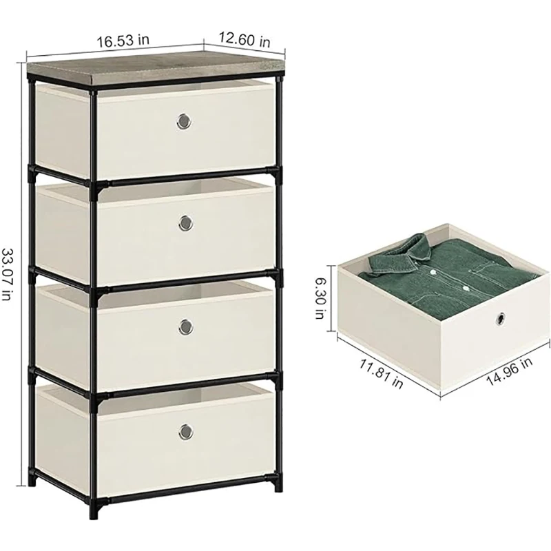 

Fabric Storage Chest, Drawer Clothes Organizer - 4 Drawers Storage Organizer Unit for Closet, Easy Assembly Closet Dresser