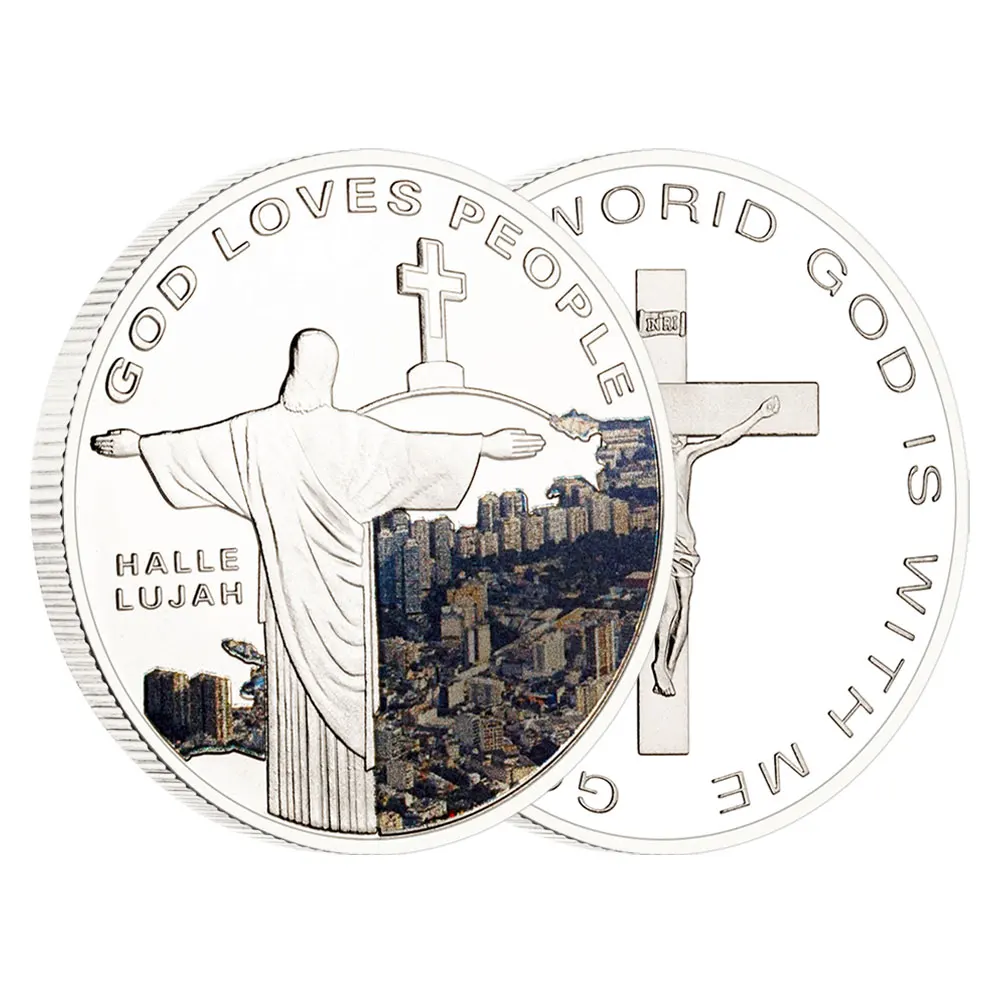 God Loves People Silvery Plated Souvenir Coins Jesus Christian Commemorative Coins Christian Small Gifts