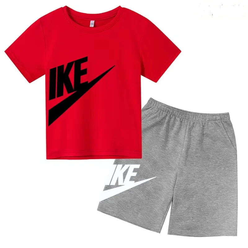 

Kids Summer Cool Clothes Red T-shirt+Black Gray Shorts Boy Girl Toddler Sports Charming Letters Short-sleeved Casual Fashion Set